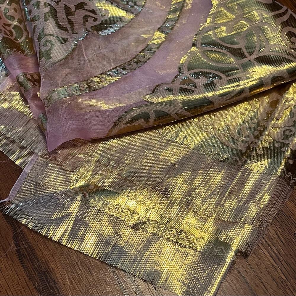 100% Gold & Petal Pink Silk Scarf 34” square
